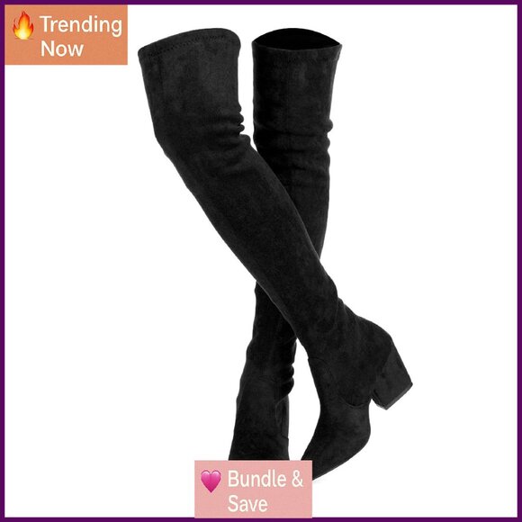 Women's Stretch Suede Over Knee Boots Block Heel Pointed Toe